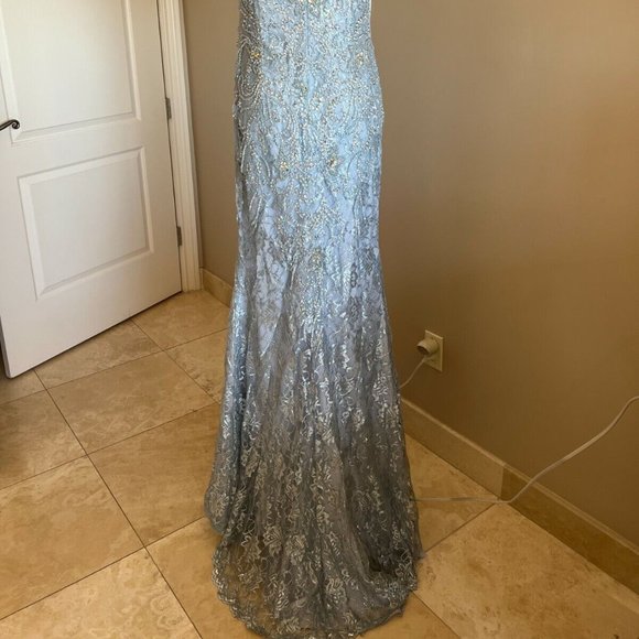 MAC DUGGAL LACE BEADED W/BOLERO JACKET PALE BLUE GOWN sz 10 - Picture 9 of 10